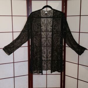 VNTG 80's Black Silk Beaded Sheer Jacket